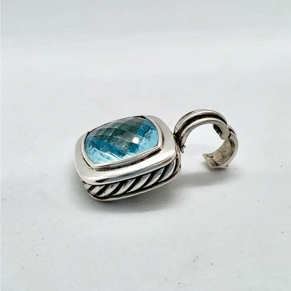 David Yurman Albion 14mm Blue Topaz Pendant Enhancer - Picture 13 of 15